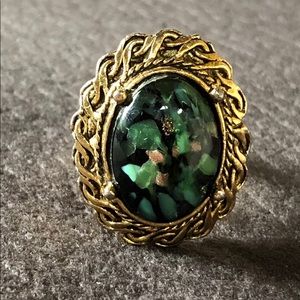 Vintage Cabochon Gold Tone Adjustable Ring